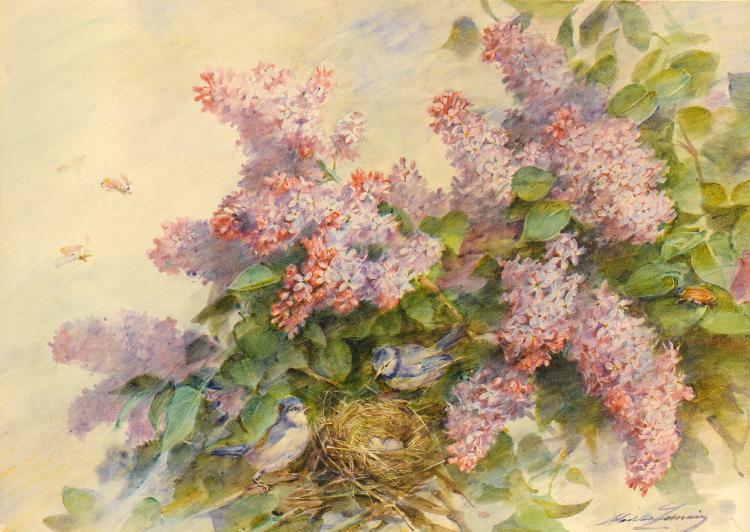 Gerbe de lilas avec oiseau et hannetons (1902)