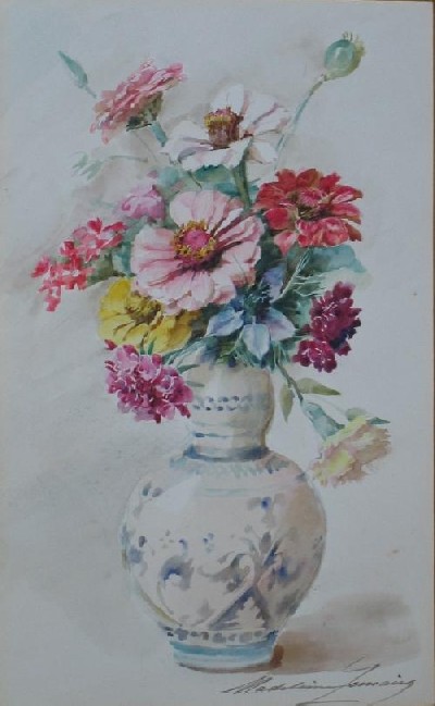 Oeillets dans un vase en faïence