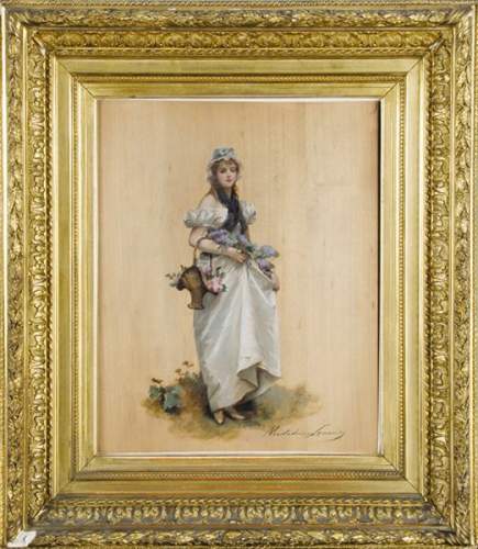 Jeune femme portant un panier à fleurs